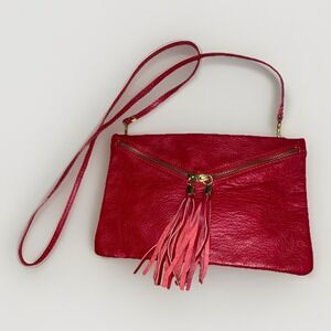 Vintage Red Leather Clutch Crossbody Purse Handbag‎ Made In Italy